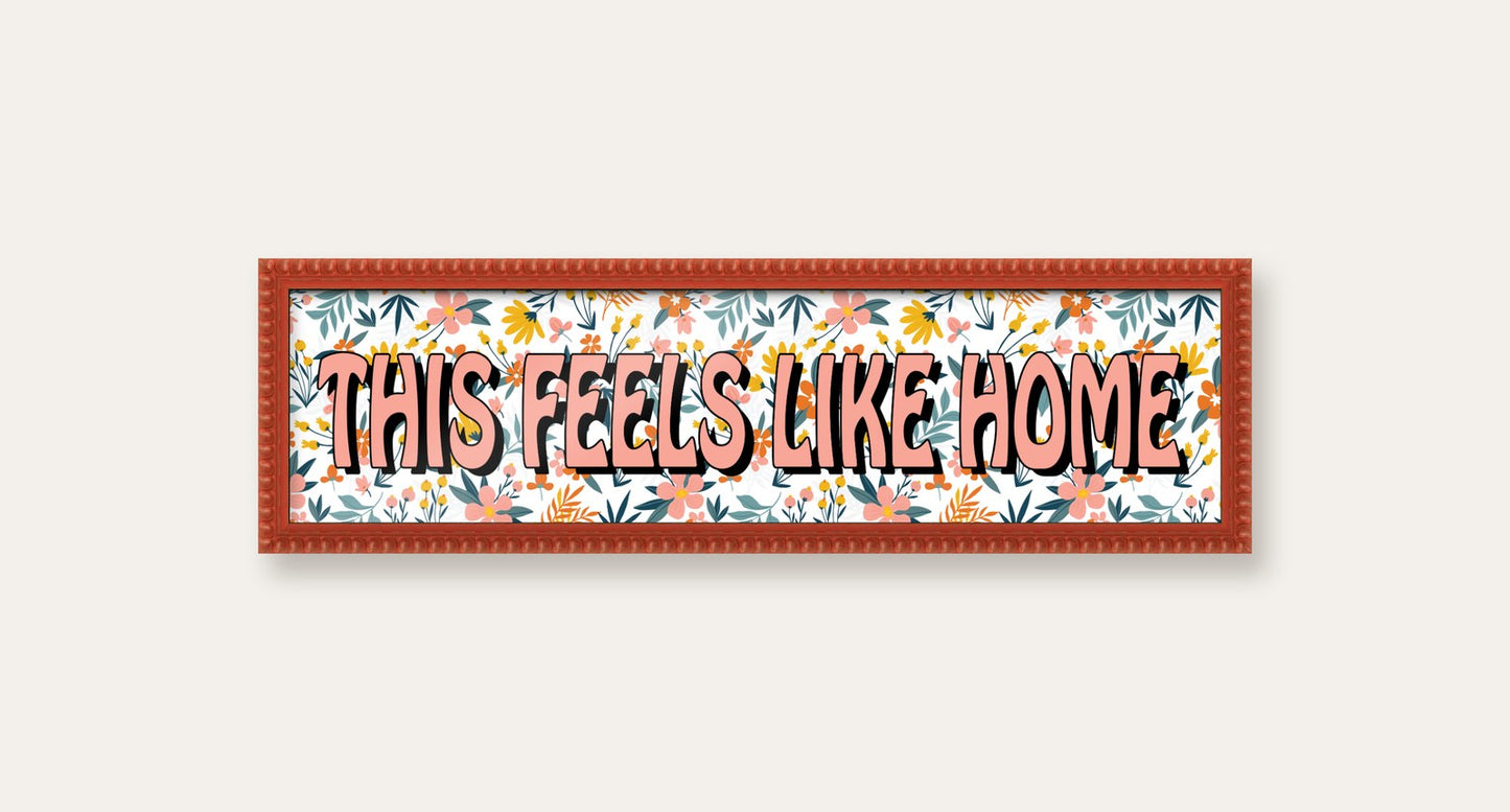 This Feels Like Home panoramic print in a red bobbin frame