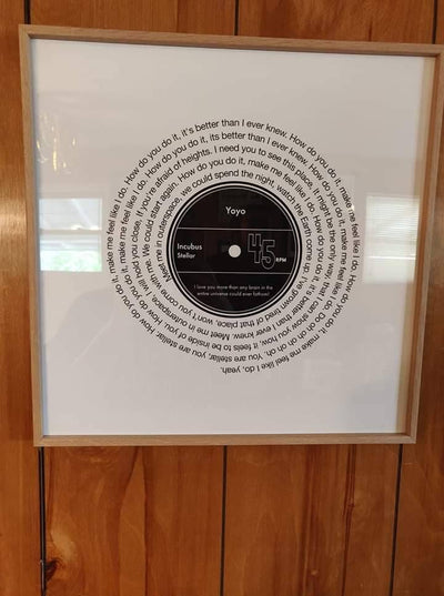 Customer photo — Personalised Vinyl Song Lyrics Record Print