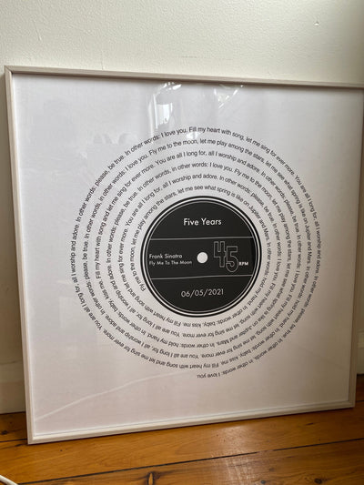 Customer photo — Personalised Vinyl Song Lyrics Record Print