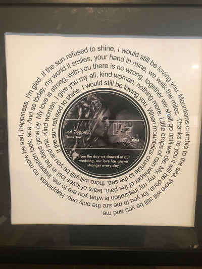 Customer photo — Personalised Vinyl Song Lyrics Record Print