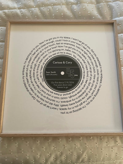 Customer photo — Personalised Vinyl Song Lyrics Record Print