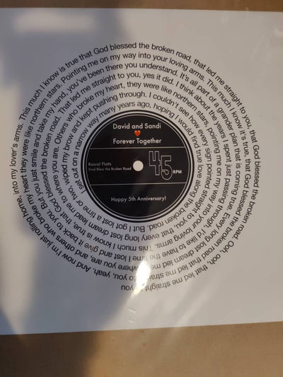 Customer photo — Personalised Vinyl Song Lyrics Record Print