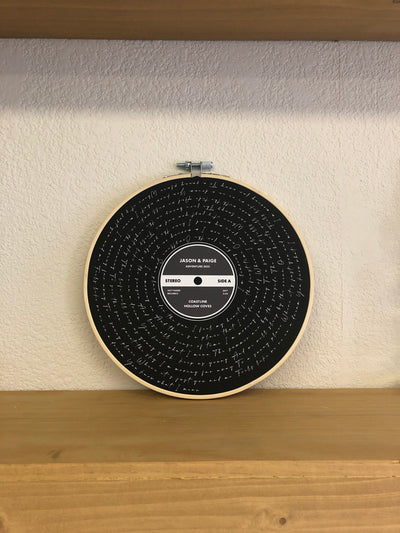 Customer photo — Personalised Song Lyrics Vinyl Record Cotton Canvas Circular Frame