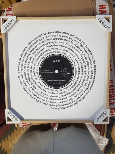 Customer photo — Personalised Vinyl Song Lyrics Record Print