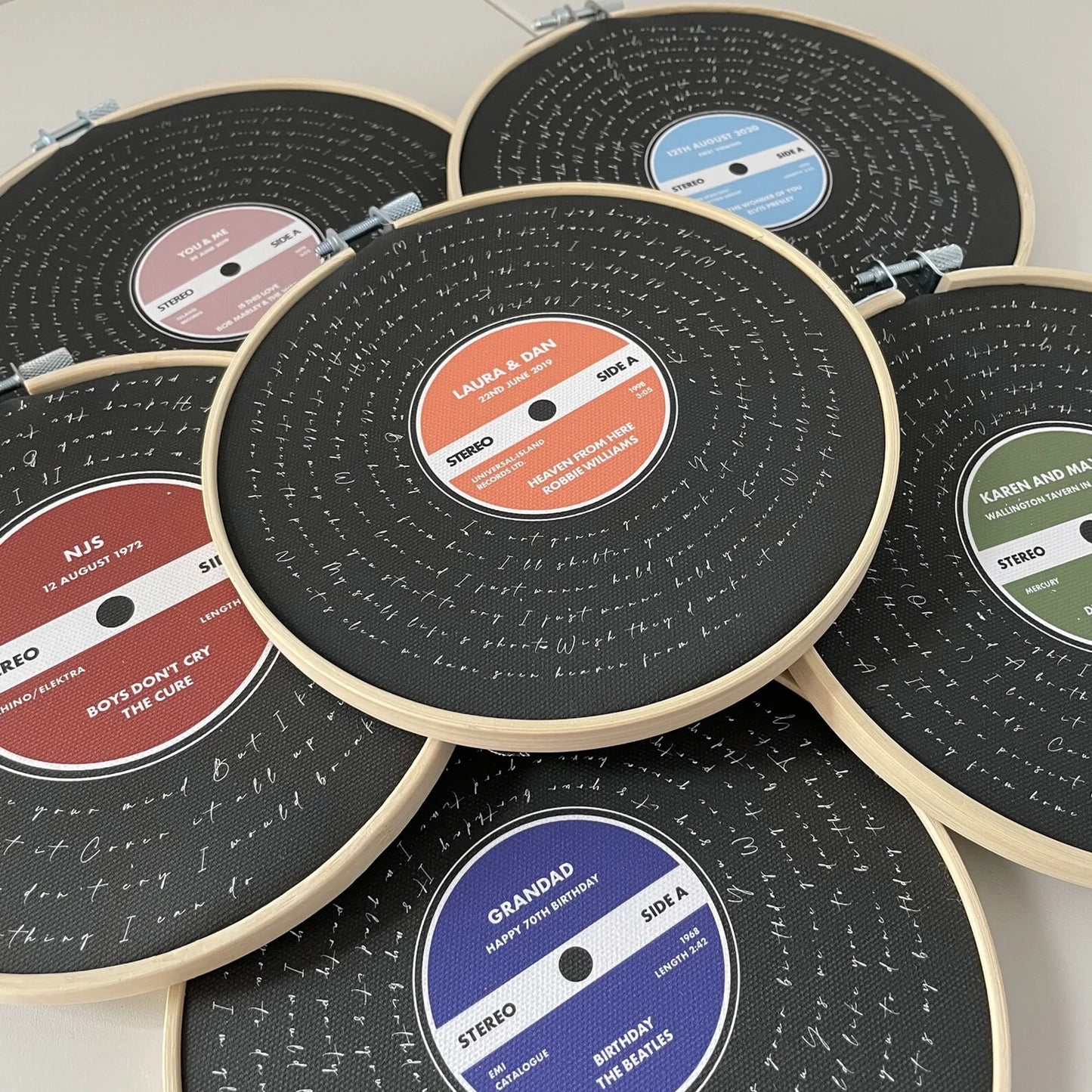 Personalised Song Lyrics Vinyl Record Cotton Canvas Circular Frame