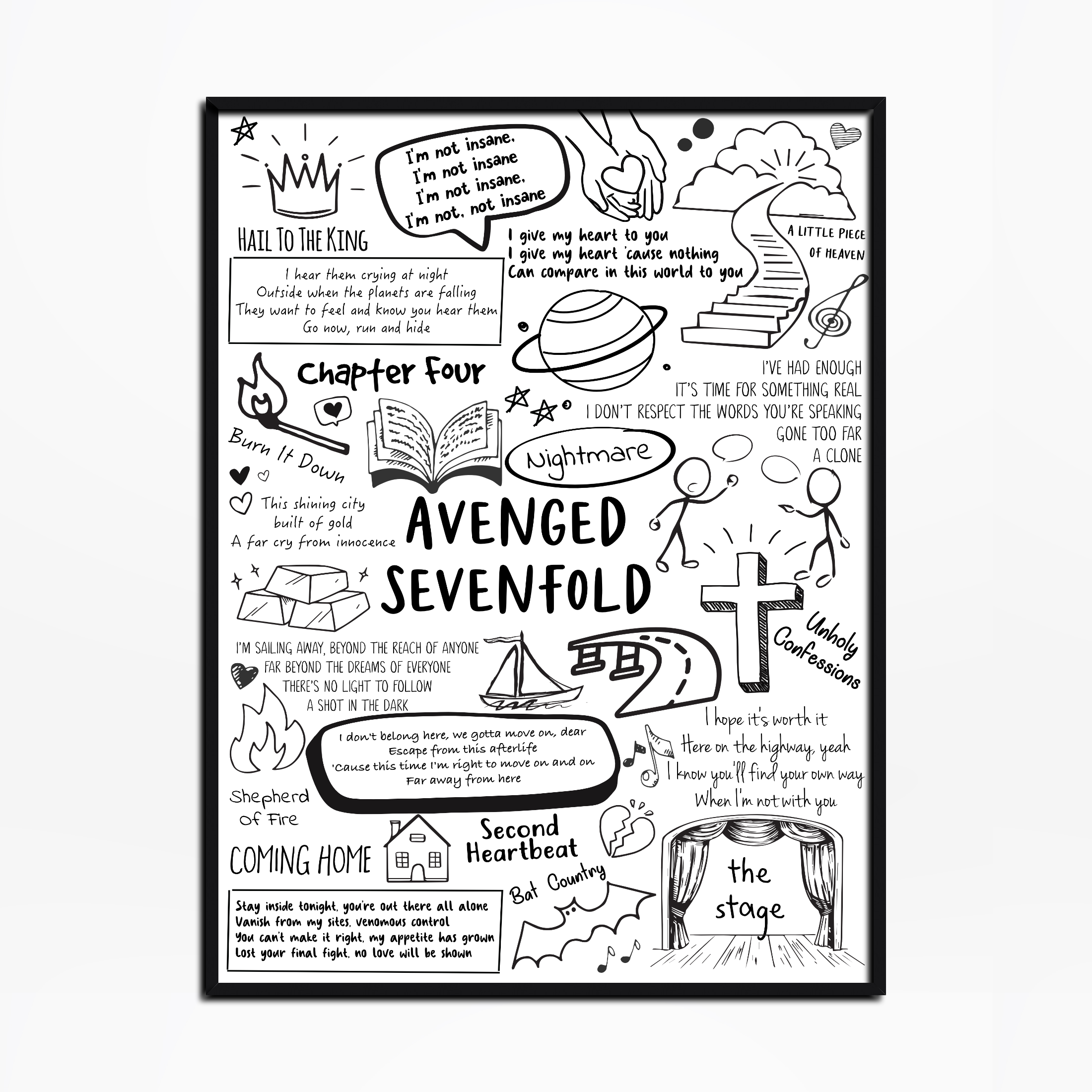 Avenged Sevenfold Lyric Album Poster Featuring Illustrations And Lyrics Avenged Sevenfold Lyric Album Poster Featuring Illustrations And Lyrics