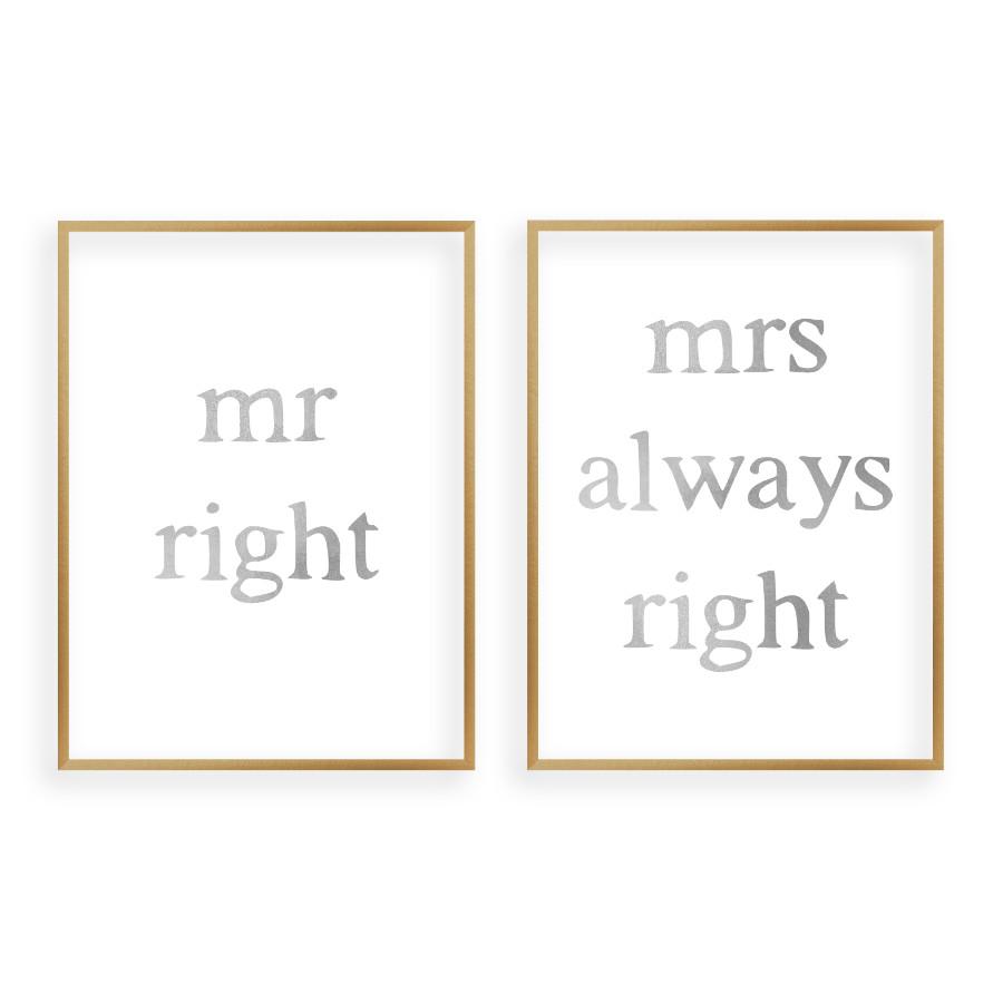 Mr Right Mrs Always Right - Set Of 2 Prints
