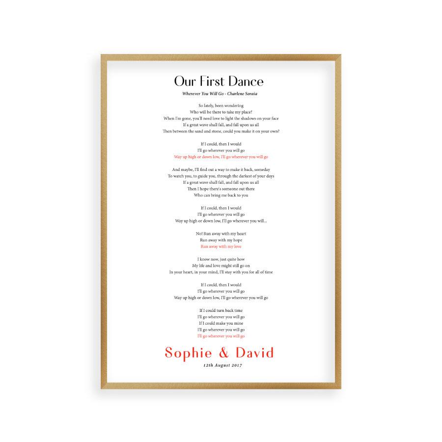 Personalised First Dance Song Wedding Lyrics Print - Blim & Blum