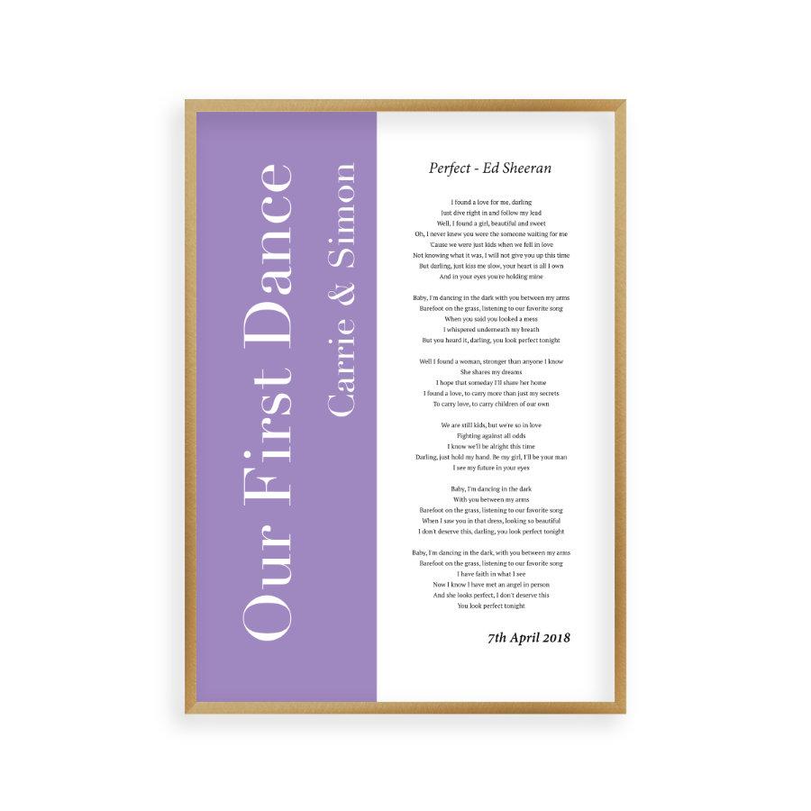 Personalised First Dance Wedding Song Lyrics Music Colour Block Print - Blim & Blum