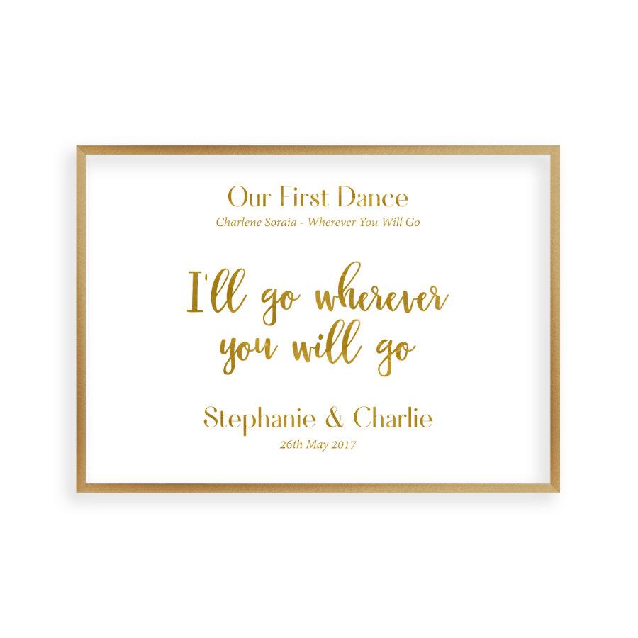 Personalised Gold Foil Wedding Song Lyric Quote Print - Blim & Blum