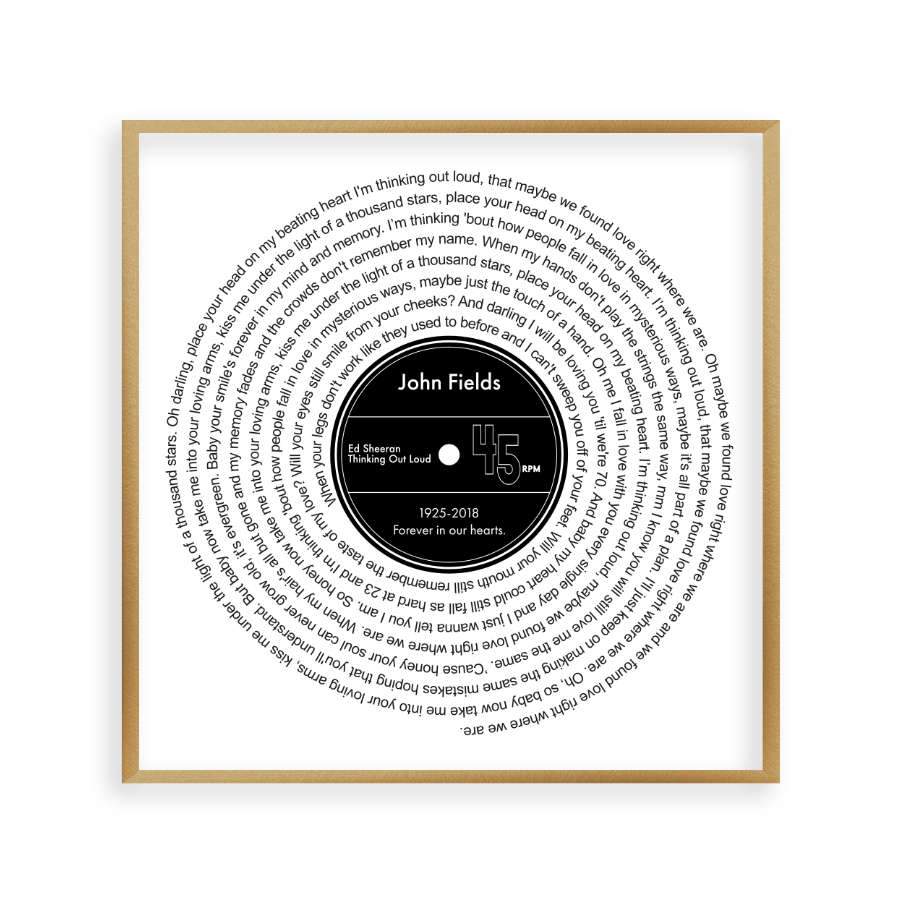 Personalised Memorial Song Music Lyrics Vinyl Print