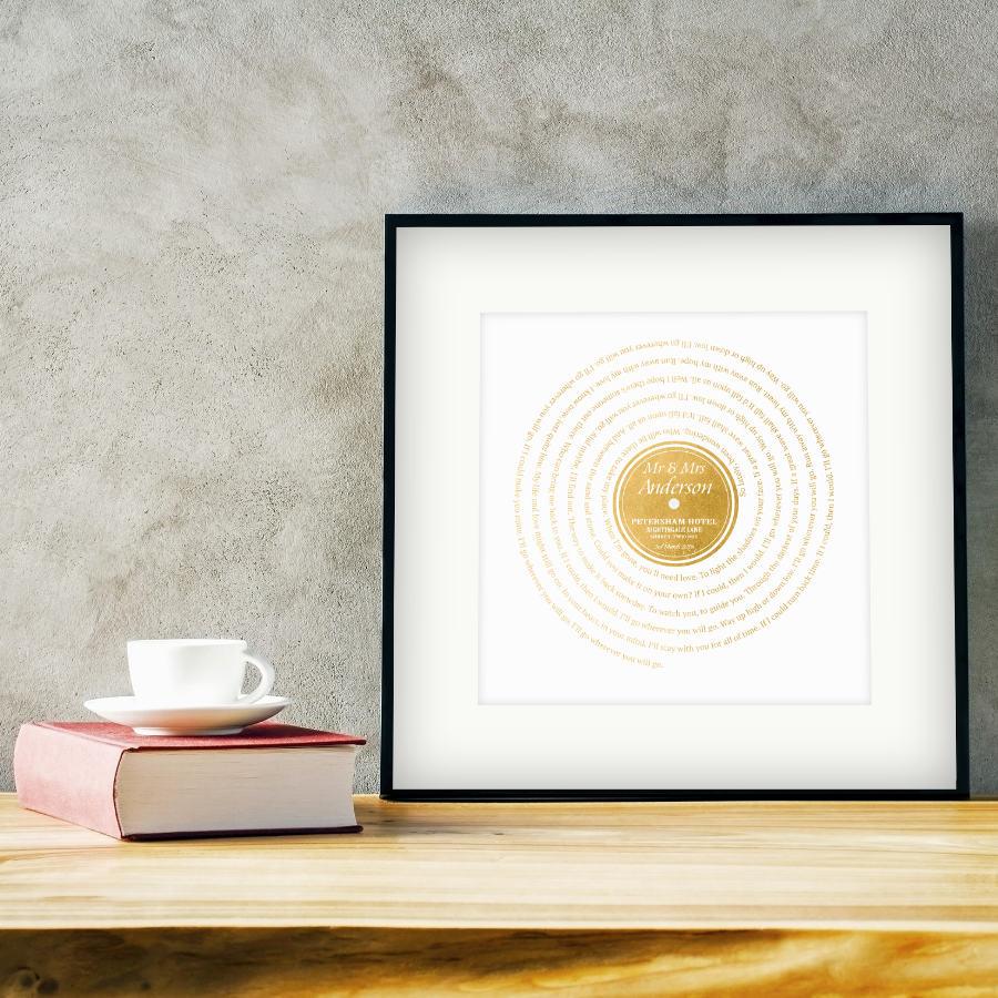 Personalised Vinyl Metallic Foil First Dance Song Record Lyrics Print - Blim & Blum