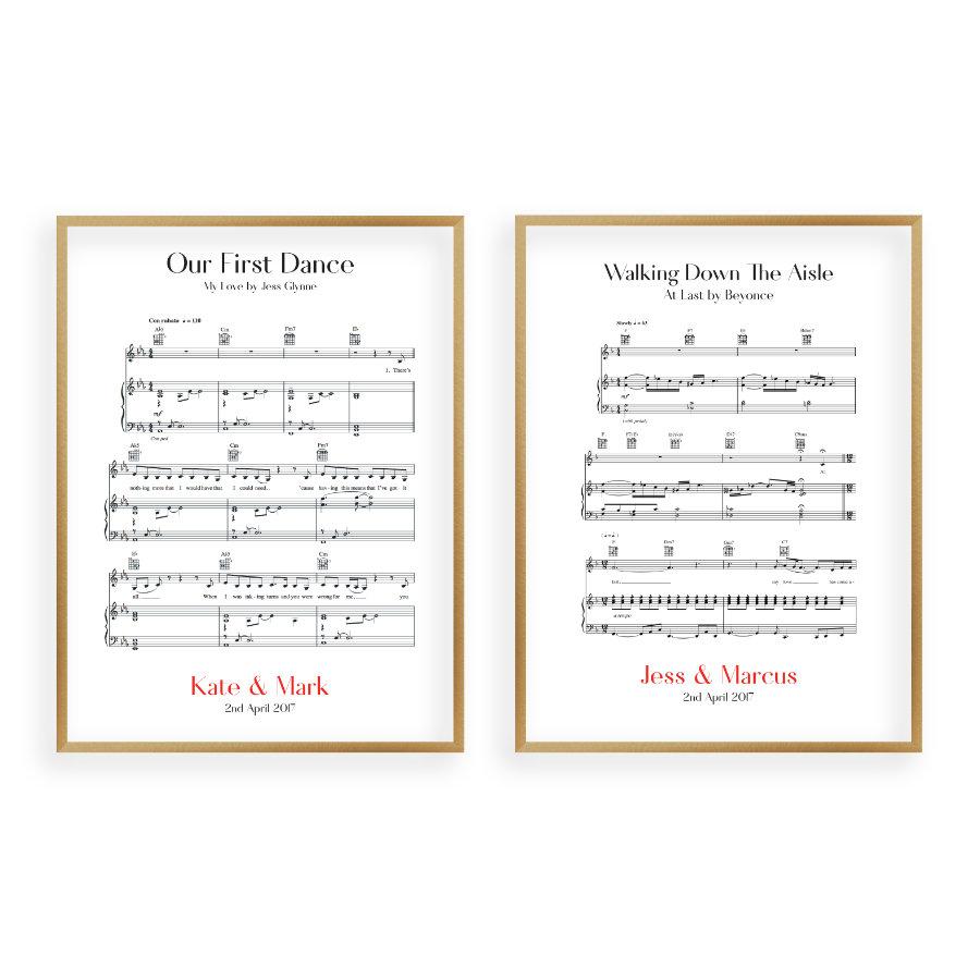 Personalised Wedding Day Sheet Music - Set Of 2 Prints - Blim & Blum