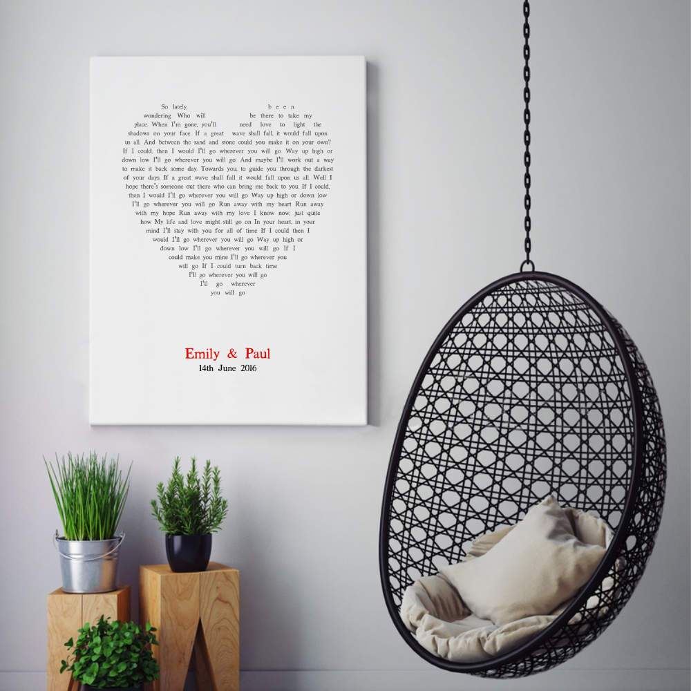 Personalised Wedding First Dance Song Lyrics Heart Print
