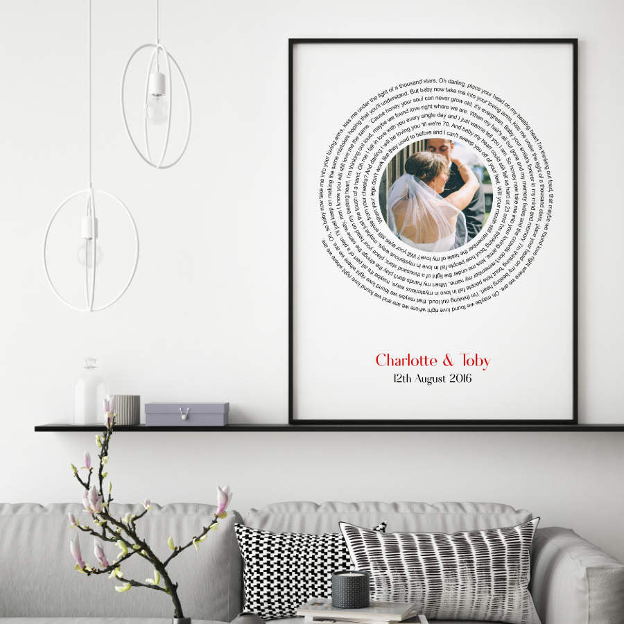 Personalised Wedding Photo And Lyrics Print