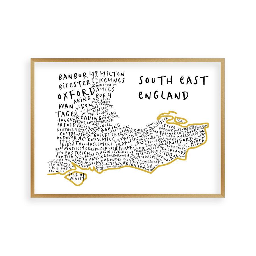 South East England Typography Map Print - Blim & Blum