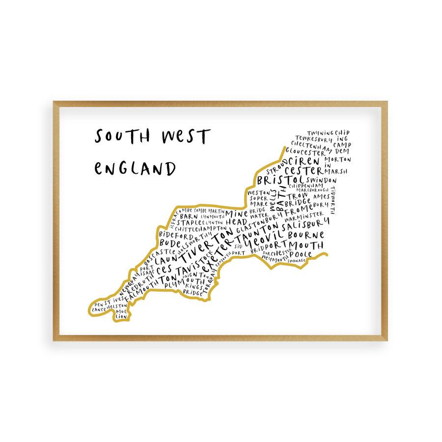 South West England Typography Map Print - Blim & Blum