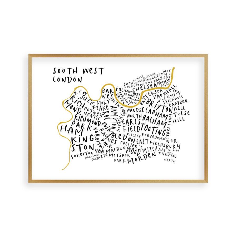 South West London Typography Map Print - Blim & Blum
