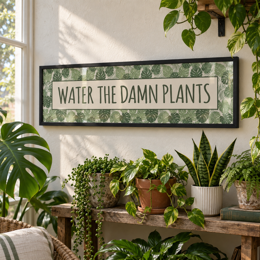 Water the Damn Plants Panoramic Print in a room setting