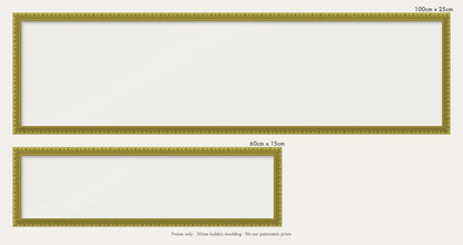 Green bobbin panoramic frame shown in both sizes, 60cm x 15cm and 100cm x 25cm