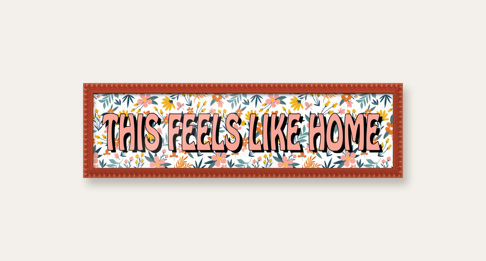 This Feels Like Home panoramic print in a red bobbin frame