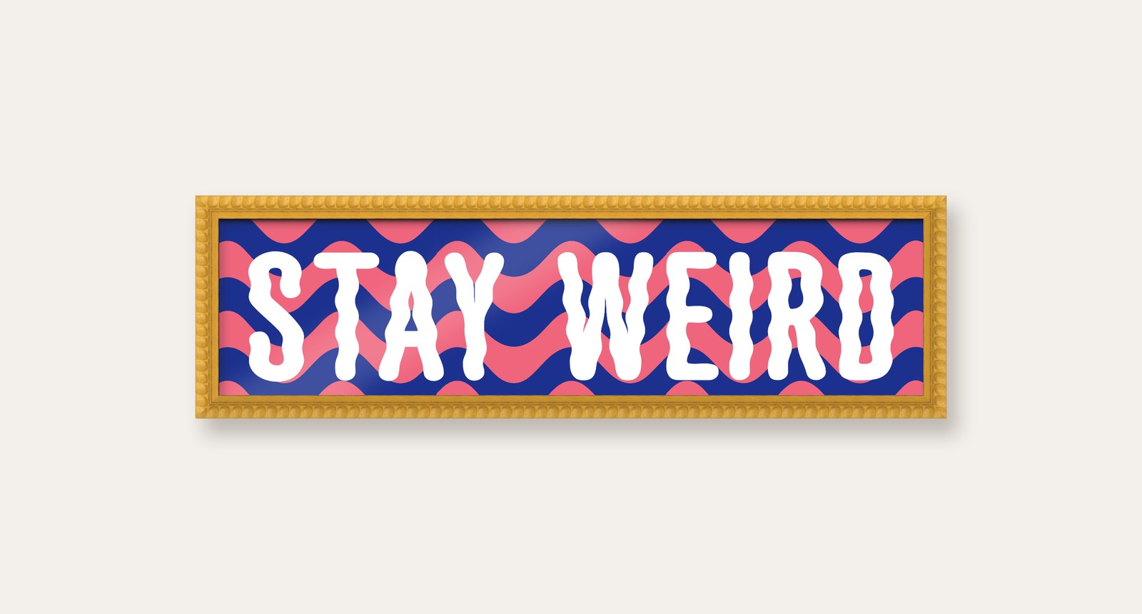 Stay Weird panoramic print in a yellow bobbin frame
