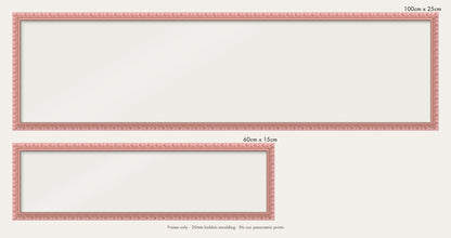 Pink bobbin panoramic frame shown in both sizes, 60cm x 15cm and 100cm x 25cm
