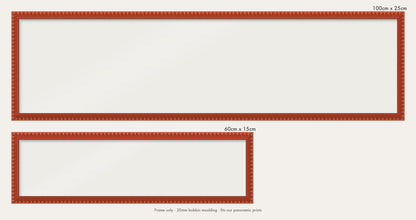 Red bobbin panoramic frame shown in both sizes, 60cm x 15cm and 100cm x 25cm