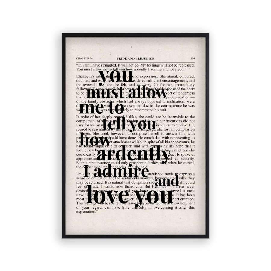 Pride And Prejudice How Ardently I Admire And Love You Quote Book Print