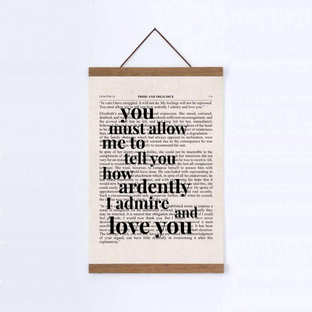 Pride And Prejudice How Ardently I Admire And Love You Quote Book Print