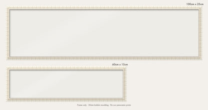 White bobbin panoramic frame shown in both sizes, 60cm x 15cm and 100cm x 25cm