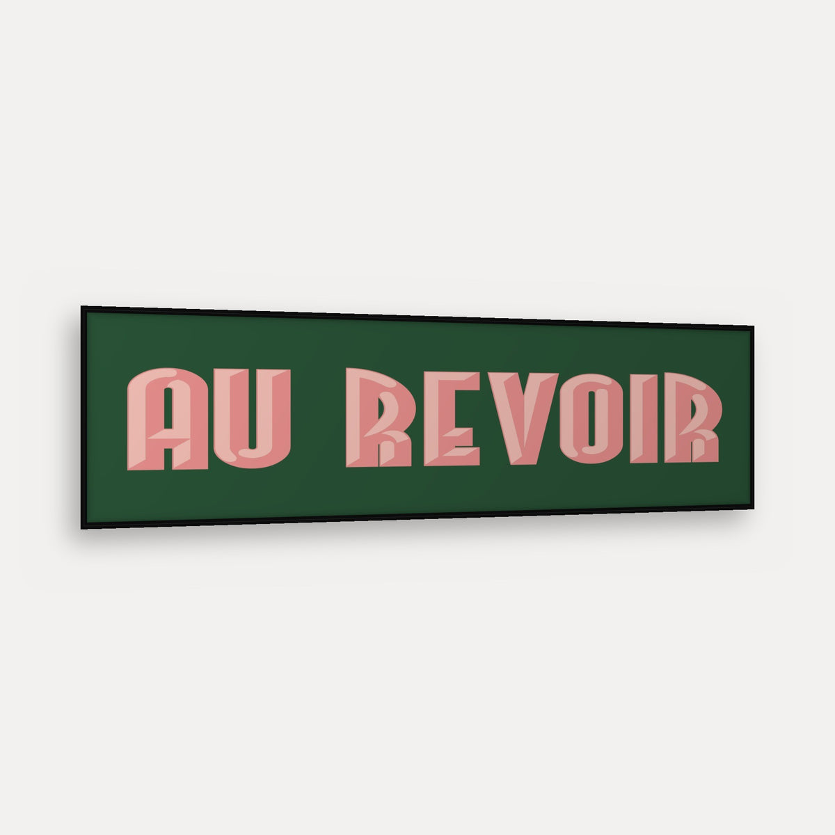 Au Revoir panoramic print in a matt black frame, angled view