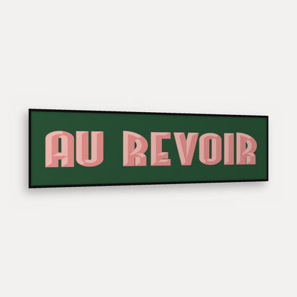 Au Revoir panoramic print in a matt black frame, angled view