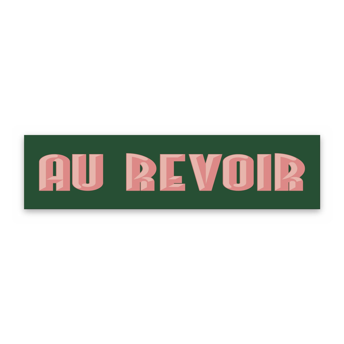 Au Revoir panoramic print, pink art deco lettering on forest green