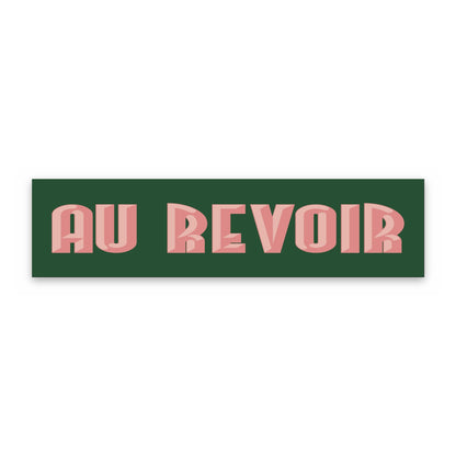 Au Revoir panoramic print, pink art deco lettering on forest green