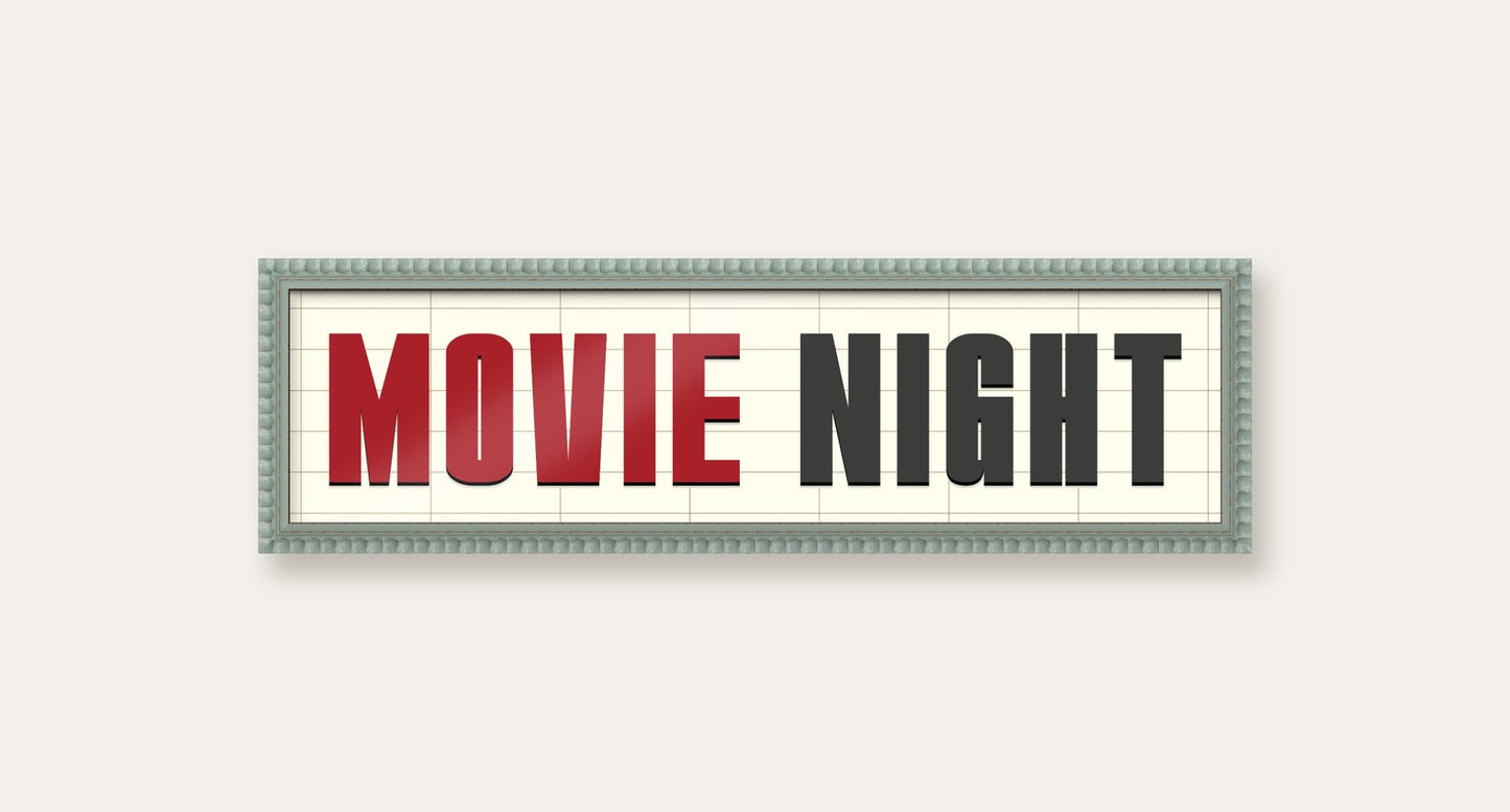 Movie Night panoramic print in a pale grey bobbin frame