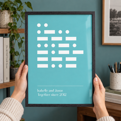 Personalised Morse Code Message Print in a room setting