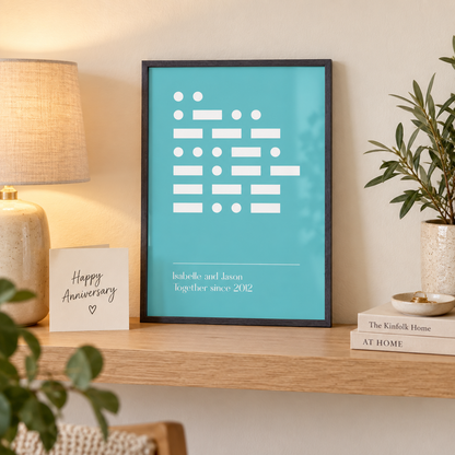 Personalised Morse Code Message Print in a room setting