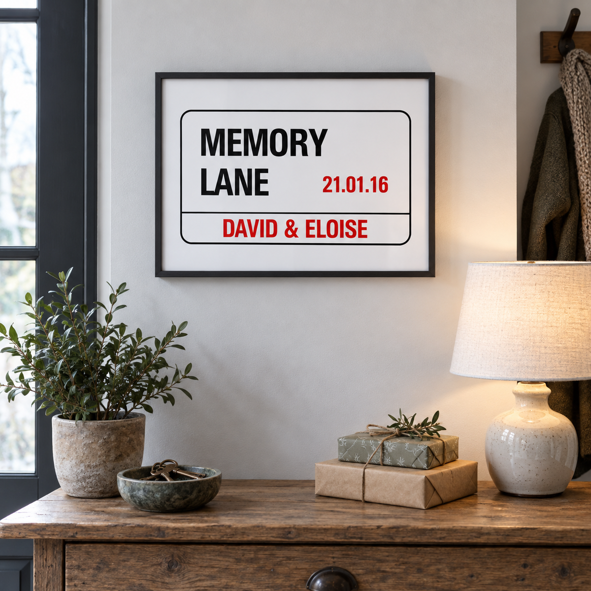 Personalised Wedding London Street Sign in a room setting