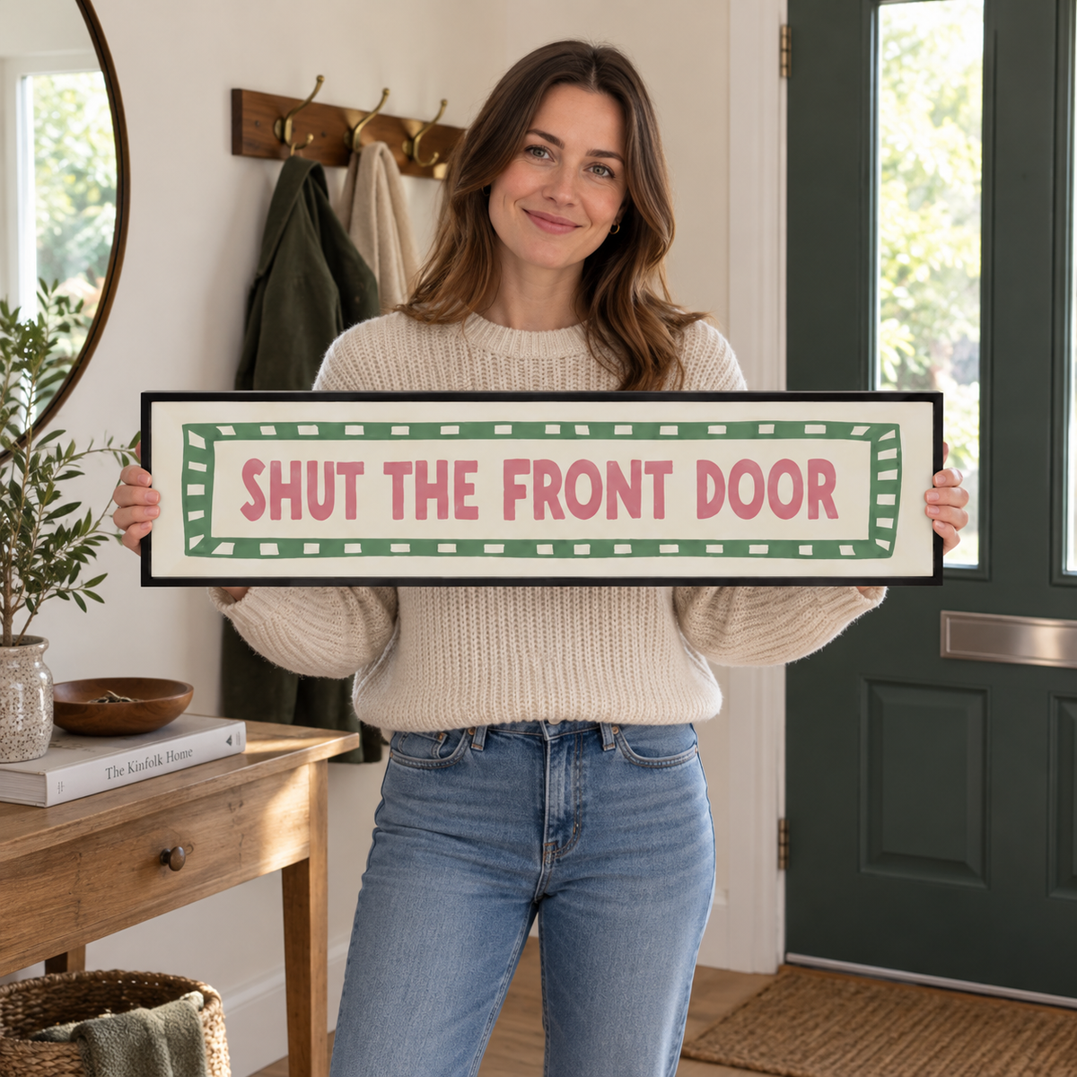 Shut The Front Door Panoramic Print in a room setting