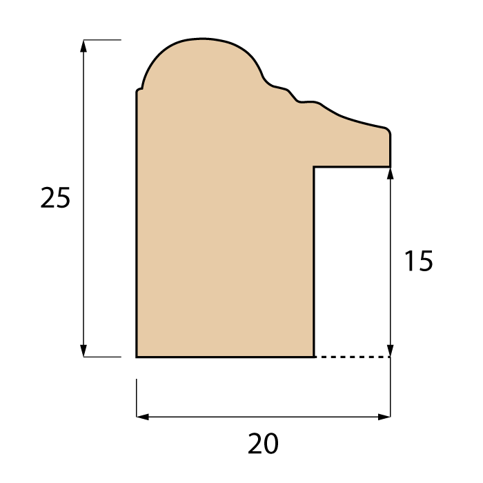Bobbin moulding profile: 20mm face, 25mm depth, 15mm rebate