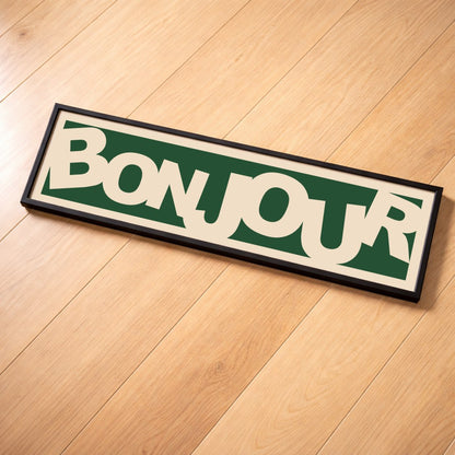 Bonjour Retro panoramic print, framed