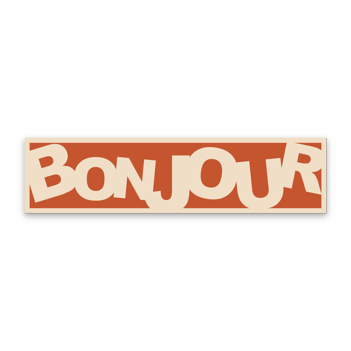 Bonjour Retro panoramic print with a terracotta background