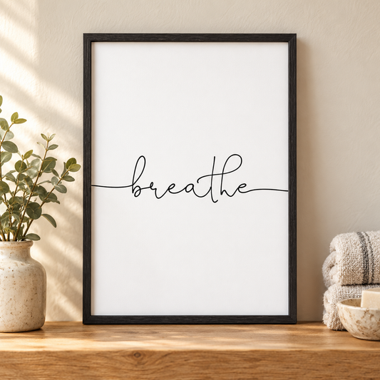 Breathe Print — close lifestyle view, black oak frame