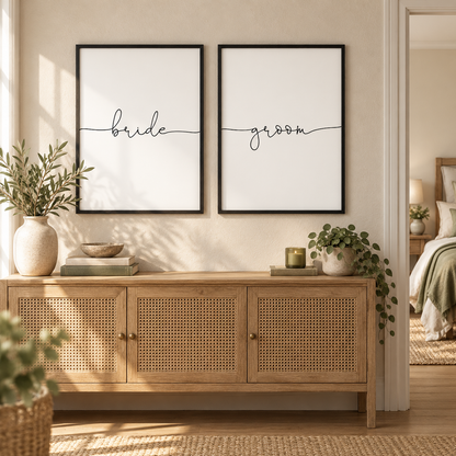Bride Groom - Set Of 2 Prints — wider room setting, black oak frame