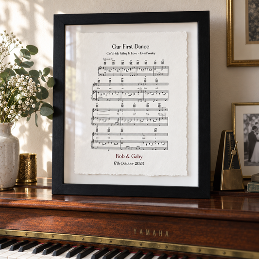 Personalised Sheet Music Handmade Sustainable Cotton Paper - close lifestyle view