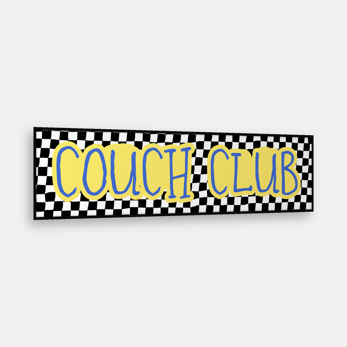 Couch Club panoramic print in a matt black frame, angled view