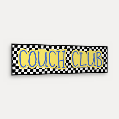 Couch Club panoramic print in a matt black frame, angled view