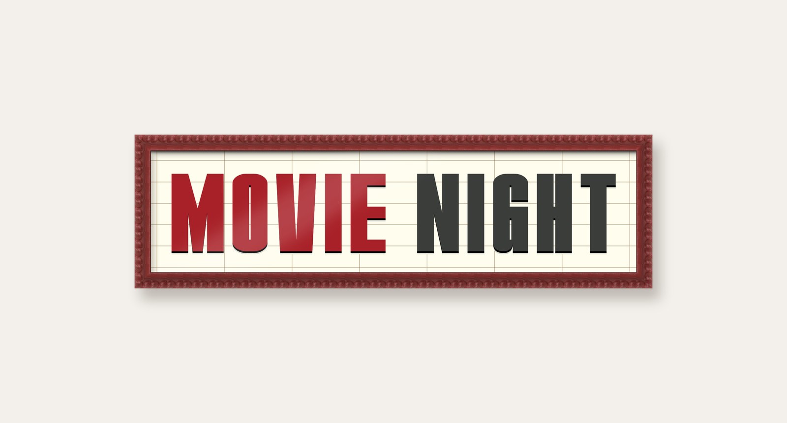 Movie Night panoramic print in a dark red bobbin frame