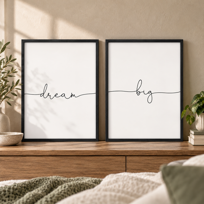 Dream Big - Set Of 2 Prints — close lifestyle view, black oak frame